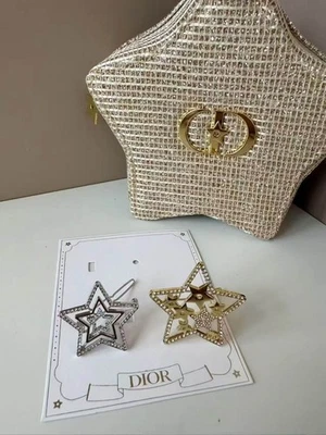 Christian Dior Novelty 2025 Holiday Hair Clips 2 pieces Silver Gold with New Box - Image 1 of 4