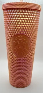 Starbucks 2024 Holiday Peach Pink Iridescent Studded Cold Cup Tumbler 24oz Venti - Picture 1 of 5
