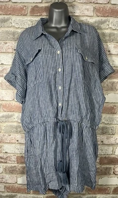 Lauren Ralph Lauren Black Label Pinstripe Linen Short-Sleeve Romper Sz 16 - Image 1 of 4