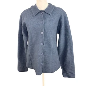 Vintage Paul Harris Design Women's M Boiled Wool Sweater Jacket Button Up Blue - Picture 1 of 9