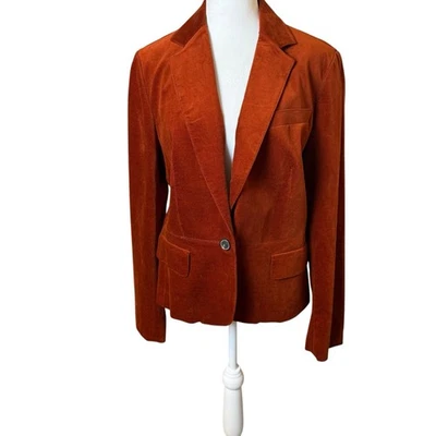 Talbots Blazer Womens 14 Rust Burnt Orange Velvet Jacket Fitted Academia Preppy - Image 1 of 4