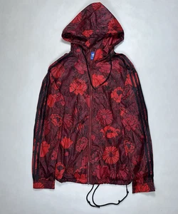 Adidas Windbreaker Black and red Retro Floral Flowers AOP Pattern Sz S - Picture 1 of 7