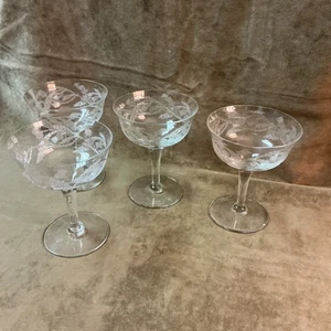 Vintage 1920s Tiffin glass Thistle etched pattern sherbet/champagne stem Lot (4) - Picture 1 of 5