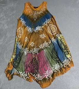 Riviera Sun Dress Womens 1X Tie Dye Mini Sundress Summer Beach Sun Boho Hippie - Picture 1 of 14