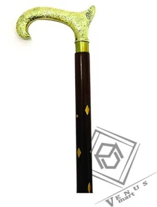 Wooden Walking Stick Cane With Brass Handle For Seniors Men Women Old People - Picture 1 of 2