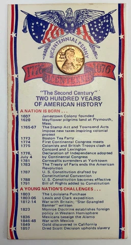 1976 Bicentennial Lincoln Penny Card 200 Two Hundred Years of American History Cover