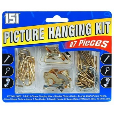 Strong Picture Hanging Kit Photo Frame Hooks Nail Wire 87 Pcs Assorted Set - Image 1 of 4