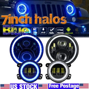 Juego de faros LED y luces antiniebla halo azul de 7" para Jeep Wrangler JK 2007-2018 - Imagen 1 de 12