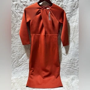 New York & Company Stretch Knee Length Burnt Orange Dress XS Petite - Picture 1 of 7