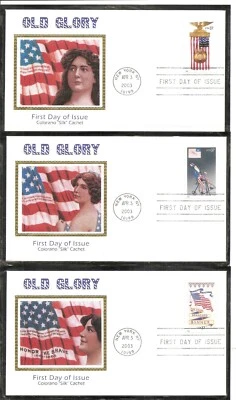 US SC # 3776-3780 Old Glory - Folk Art -. Colorano Silk Cachet - Image 1 of 2