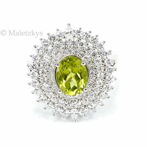 Echter 4,4 ct Peridot & weißer Zirkonia Ring 925er Silber Olivin 19,1 mm Gr. 60 - Bild 1 von 2