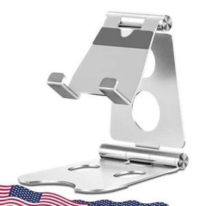 Aluminum Alloy Cell Phone Stand Adjustable Angle Cradle Dock Foldable Portable - Photo 1 sur 8
