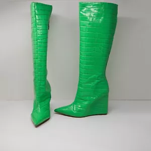 Schutz Asya Up Imitación Vegano Cocodrilo Cuero Repujado Botas de Cuña Zapatos Verde 9.5 - Imagen 1 de 5