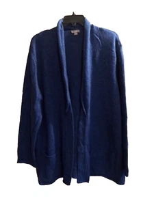 J Jill blaue Strickjacke Damen XL Merinowollmischung Taschen vorne offen lang slvs - Bild 1 von 7