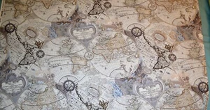 Cotton Fabric Yardage Old World Maps Tans, Browns 15 Yards - Picture 1 of 4