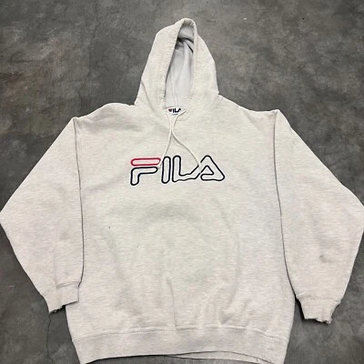 Talla M - Sudadera con Capucha FILA VINTAGE Para Hombre Gris Forrada de Vellón Con Capucha Deletrear Logo Foto 1 de 4
