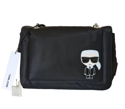 Karl Lagerfeld schwarze Nylon Handtasche mit Logo und Kettenriemen brandneu - Bild 1 von 4