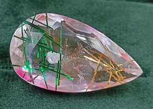 64.55 CT Pear Cut BI Color Rutilated Quartz EGL Transparent Loose Gems 5MRG - Picture 1 of 8