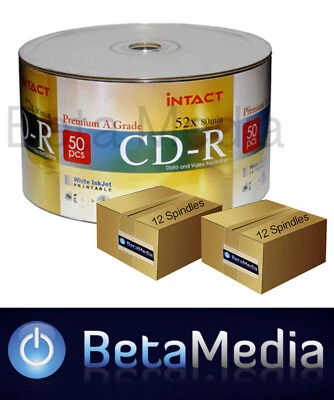 1200 x INTACT Blank CD-R 52X - Full Hub White Inkjet Matt Finish Printable CD R - Image 1 of 3