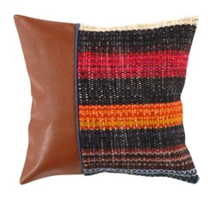 Kilim Leather Pillow Cover 16x16 in Oriental Turkish Rug - Picture 1 of 2