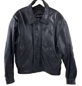 VTG Andrew Marc Black Leather Bomber Jacket Men's Large Lined Moto Motorcycle - Picture 1 of 19