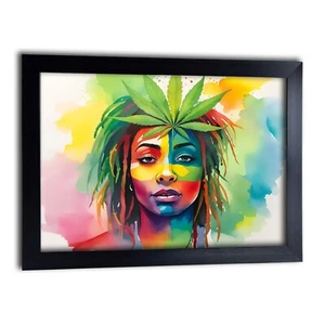 Cannabis Girl #2 Poster Watercolor Cannabis Lady Marijuana Leaves Positive Print - Picture 1 of 14