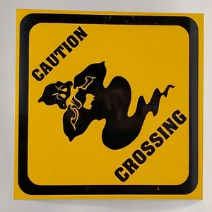 Metal Halloween Caution Black Ghost Crossing Yellow Warning Sign - Picture 1 of 2