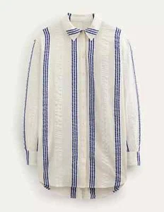 BODEN NWT Longline Striped Shirt - UK 10 R - Blue & White - T1312 - Picture 1 of 5