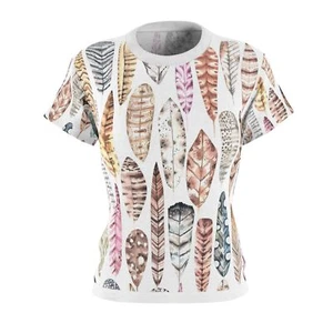 Boho Feathers Women’s T-Shirt • Colorful Watercolor Tee • Bohemian Art Top - Picture 1 of 7