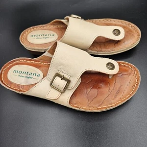 Woman's Montana leather t-bar style dress casual flip flop sandals size 7.5 M - Picture 1 of 6