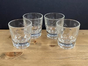 Vintage Whiskey Shot Glasses Double Or Triple Floral Etched Bourbon Set Of 4 - Picture 1 of 6
