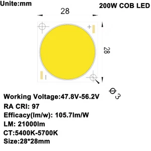 hoch CRI95+ Hochleistung Dichte COB LED Tageslicht weiß 5600K dc47-56v 4.1A 200W - Picture 1 of 12