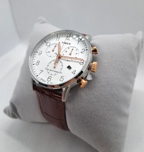New Elegant Timex Chronograph Mens Watch Waterbury with Leather Strap and Light - Picture 1 of 16