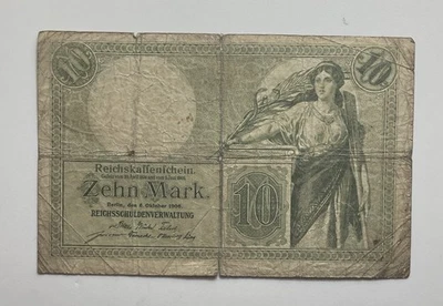 German Currency: 1906 Germany 10 Mark Paper Money Banknote - P# 9 - Image 1 of 2