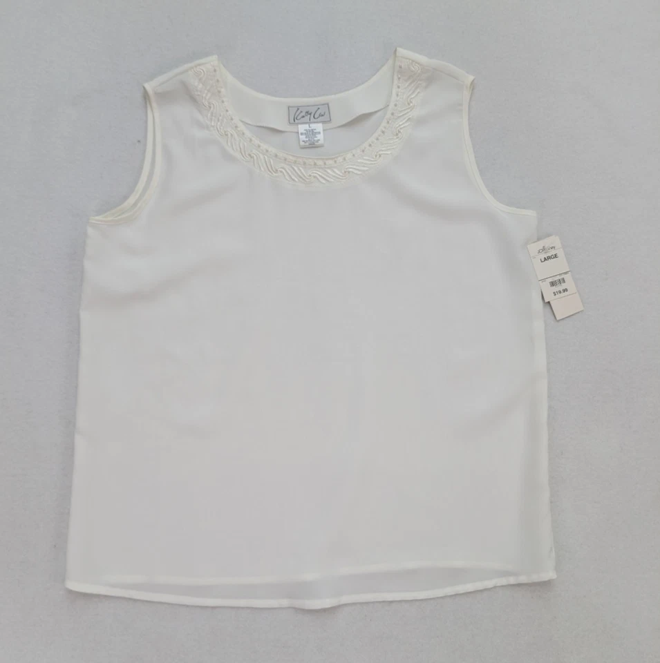 Kathy Che женщин верхний размер L белый без рукавов блузка бак бисером шеи новый - Изображение 1 из 4