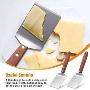 2 Pieces Small Brownie Cookie Spatula Metal Stainless Steel Spatula with Wooden - Picture 1 of 12