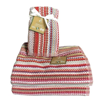 Deborah Connolly Designs 4 Pc Bathroom Towel Set Red Striped Multicolor Textured - Image 1 of 4