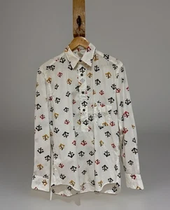 Adam Kimmel Men's Anchor Nautical Printed Pullover Half Button Dress Shirt Sz S - Picture 1 of 8