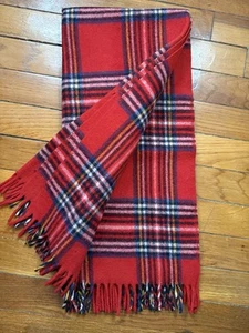 Vintage Faribo Wool Faribault Woolen Mills Plaid Blanket Throw Red Blue 50”x60” - Picture 1 of 6