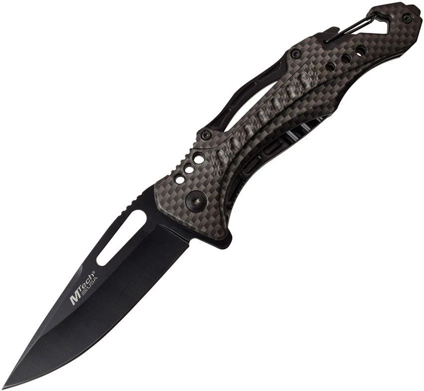 MTech Assisted Folding Knife 3.5" Black Stainless Steel Blade Aluminum/CF Handle - Image 1 of 1