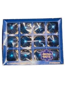 Shiny Brite Ornament Set 12 Lot Poloron Blue Blown Glass Christmas Tree Holiday - Picture 1 of 12