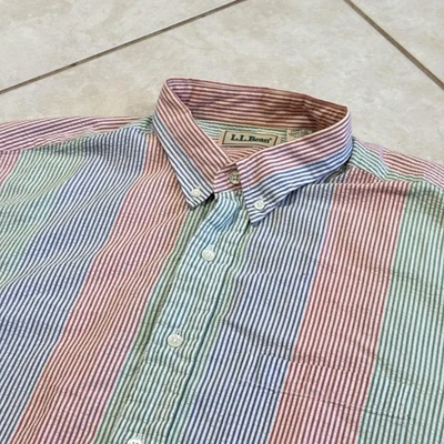 Vintage L.L. Bean Seersucker Shirt Mens Large Striped Short Sleeve Button-Down - Image 1 of 4