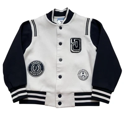 Jacadi Paris 校队夹克男孩尺寸 6 Snap Button 标志布贴刺绣白色 — 第 1/3 张图片