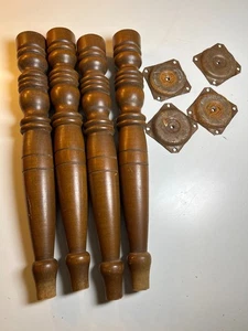 Vintage Tan Brown Spindle Turned Coffee Table Legs Wood Wooden 14 in w/Hardware - Picture 1 of 14