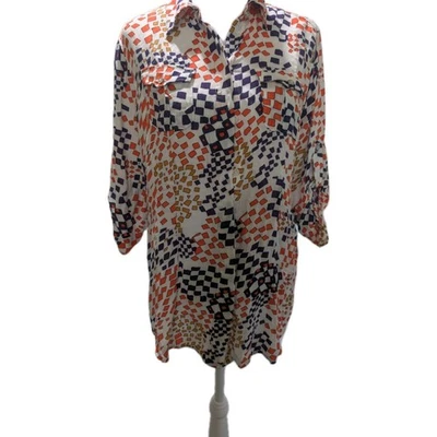 Camisa para mujer CAbi talla mediana colorida Grand Prix geométrica mangas 3/4 pestañas Foto 1 de 4