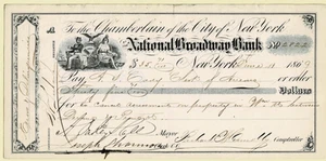 1869 Scheck SIGNIERT von A. OAKLEY HALL als Bürgermeister von NYC - Tammany Hall - Boss Tweed - Bild 1 von 1