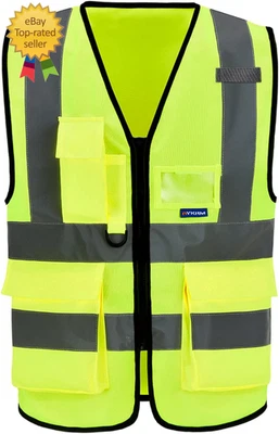 A-SAFETY Enhanced Visibility Safety Vest, Hi Viz 2 Band and Braces Waistcoat Saf