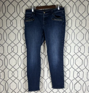 Jeans LOFT para mujer 14 curvas ajustados tiro medio azul lavado oscuro elástico denim (36x29) - Imagen 1 de 9