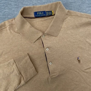 Polo Ralph Lauren Shirt Men 2XB Big Brown Heathered Long Sleeve Flesh Pony Rugby - Picture 1 of 16