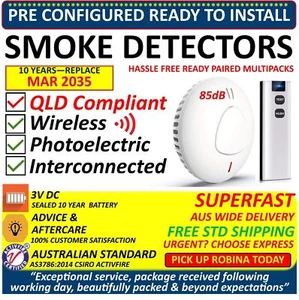 Paired Wireless Interconnected Photoelectric Smoke Alarm Detector 10-Yr Battery - Picture 1 of 46